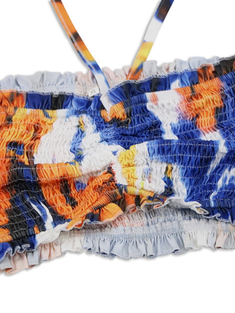 M 2023 Women New Sexy Bohemian Print Dress Cable Hanging Neck Top Hip Wrapped Fishtail Two Piece Set - sepolia shop