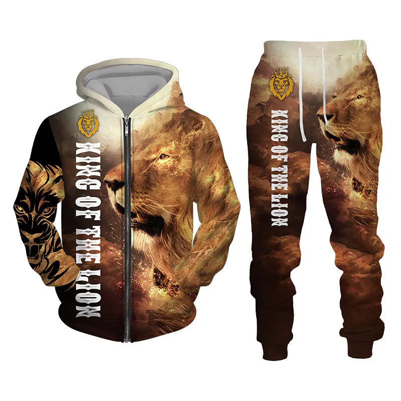 King Tracksuit 3D The Lion Print Casual Sets