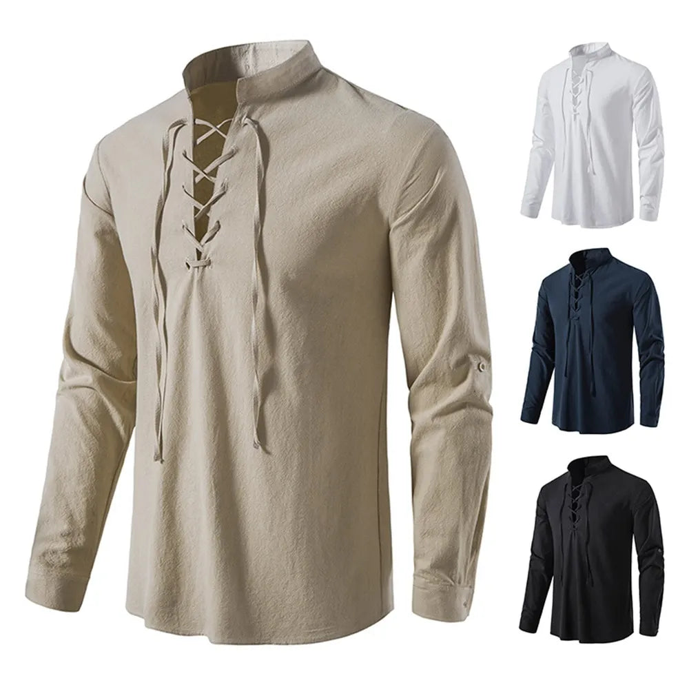 PST Men's Casual Vintage Linen Blouse