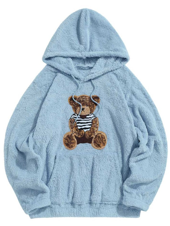ZAF Fluffy Teddy Bear Pattern Hoodies