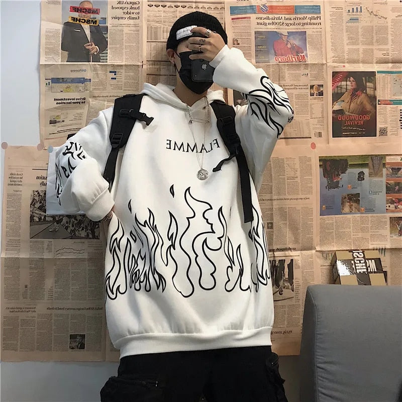 Y2K Retro Flame Print Oversized Hoodies