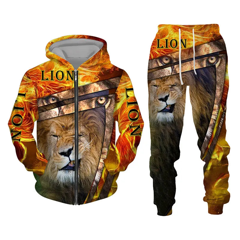 King Tracksuit 3D The Lion Print Casual Sets