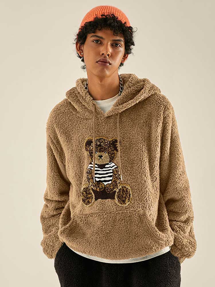 ZAF Fluffy Teddy Bear Pattern Hoodies