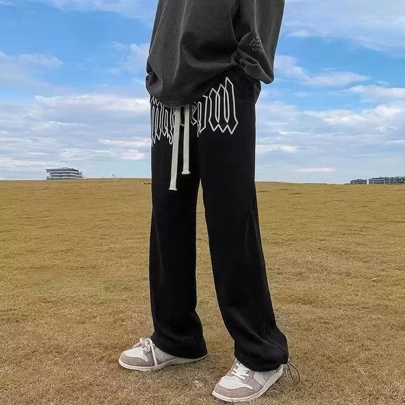 KOR Style Letter Print Straight Loose Sweatpants