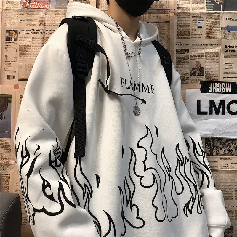 Y2K Retro Flame Print Oversized Hoodies