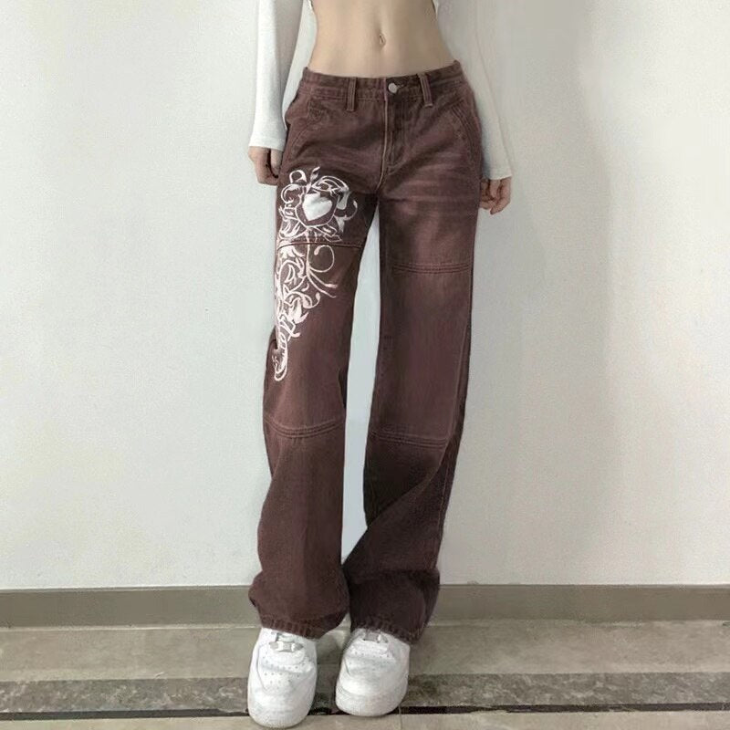 2023 Fashion Print New Style Thin Blue Baggy Pants Women&#39;s Jeans - sepolia shop