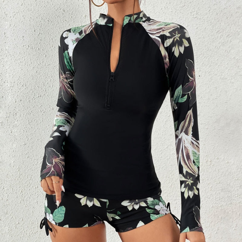 Female Swimsuit With Long Sleeves - Surfing Tankini Set - sepolia shop