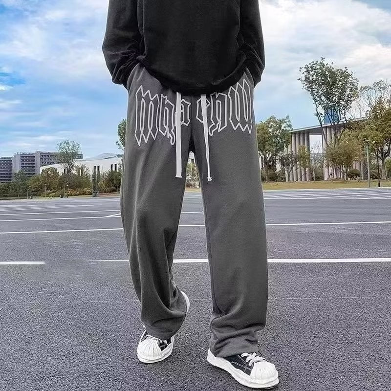 KOR Style Letter Print Straight Loose Sweatpants