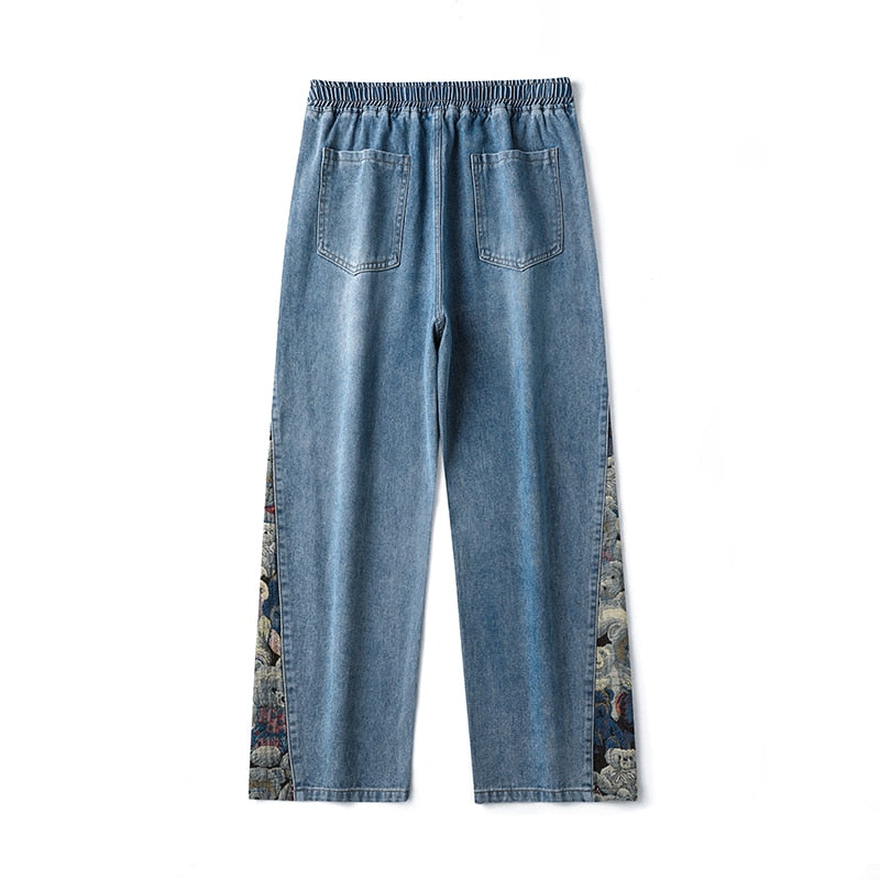 Zen Baggy Bear Printed Wide Leg Jeans