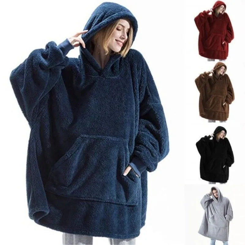 Oversized Warm Comfort Flannel Blanket With Sleeves