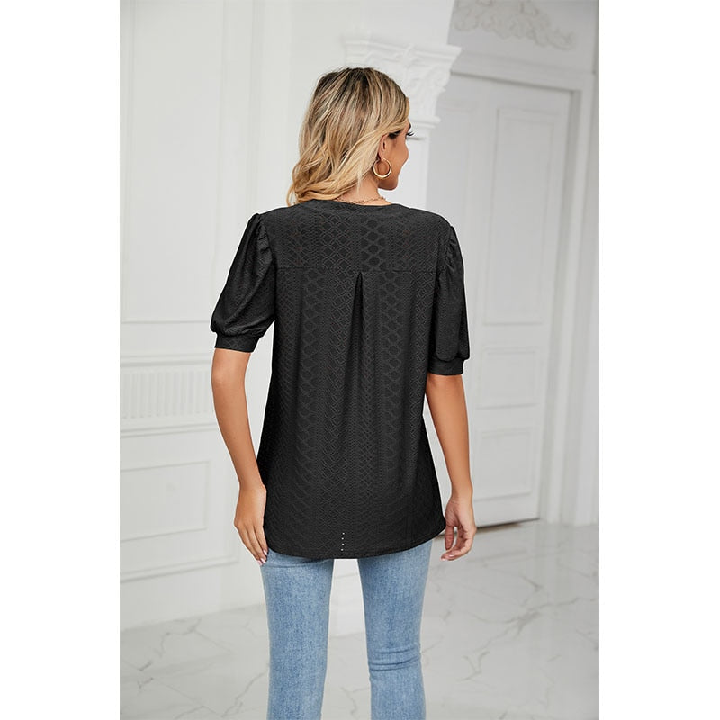 Solid Elegant V-Neck Loose Blouses For Women - sepolia shop