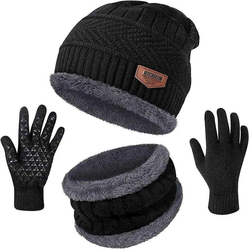 Thick Beanie Knitted Hat Set