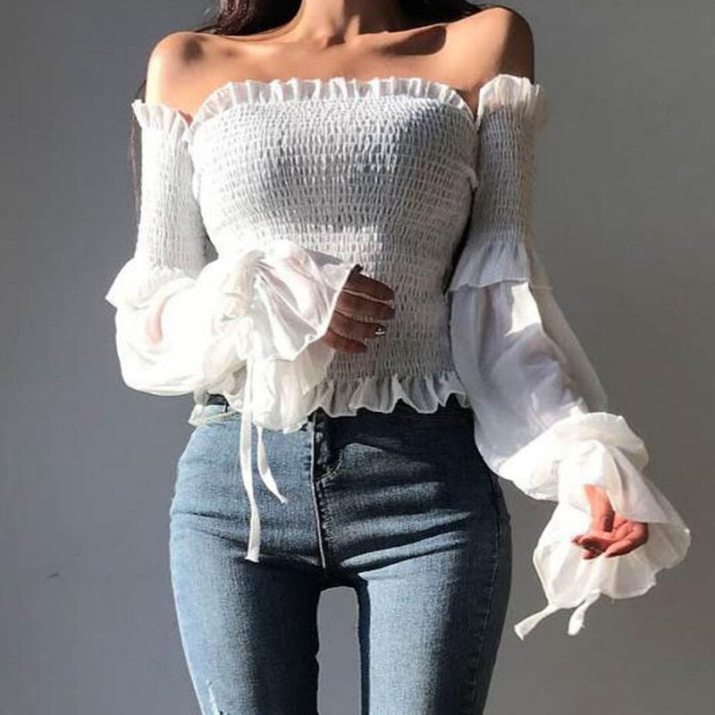 Long Sleeve Off Shoulder Cropped Top - sepolia shop