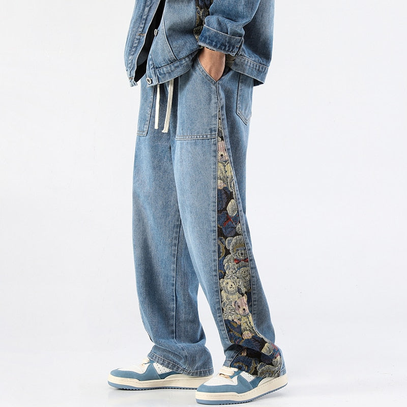 Zen Baggy Bear Printed Wide Leg Jeans