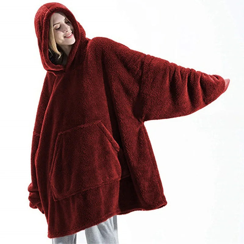 Oversized Warm Comfort Flannel Blanket With Sleeves