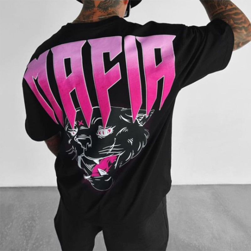 Fashion Graphic Oversized T Shirt - Mafia Print