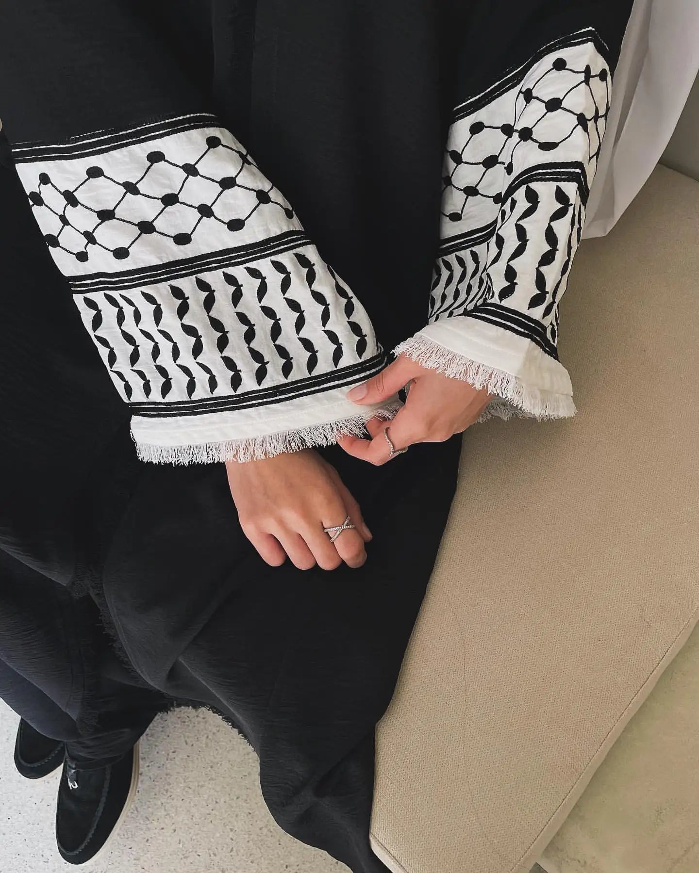 Palestinian Soft Crepe Embroidery Muslim Keffiyeh Abaya