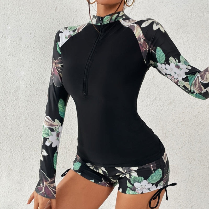 Female Swimsuit With Long Sleeves - Surfing Tankini Set - sepolia shop