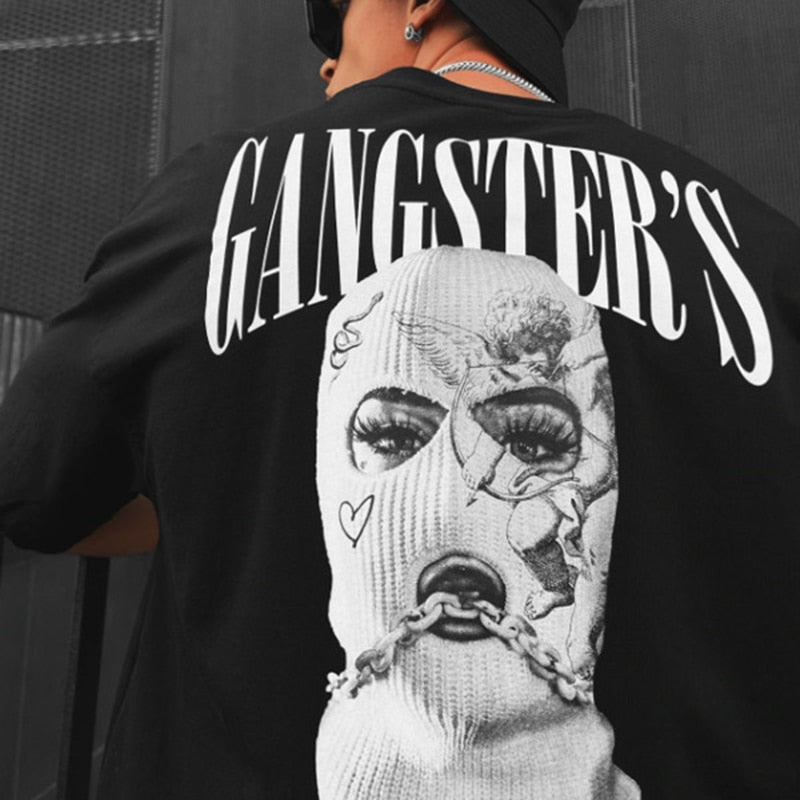 Hip Hop Vintage Loose Gangster Print T Shirts Men