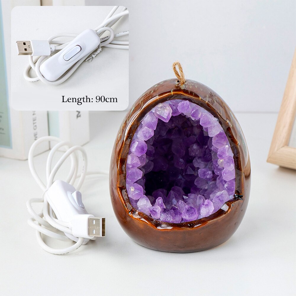 Natural Crystal Egg Shape USB Led Lamp