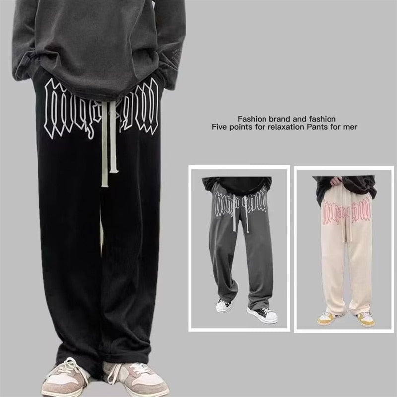 KOR Style Letter Print Straight Loose Sweatpants