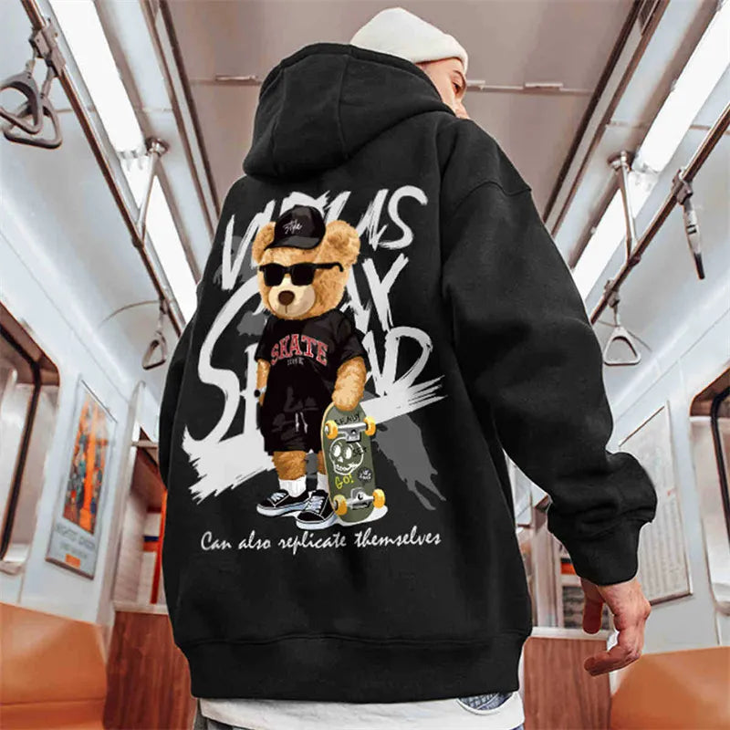 Sepo Y2K Skate Bear Anime Print Hoodie