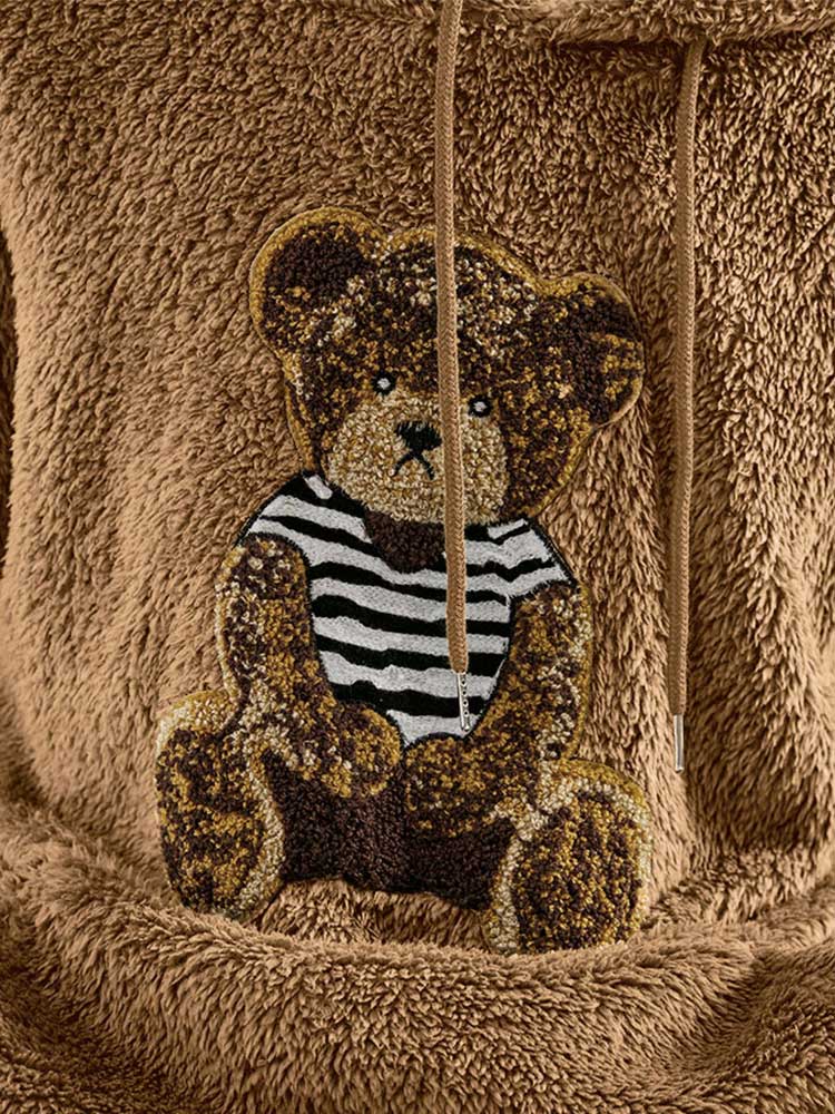 ZAF Fluffy Teddy Bear Pattern Hoodies