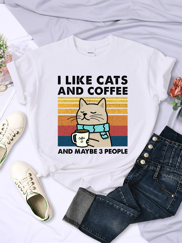 I Like Cats And Coffee Printed T Shirt - sepolia shop