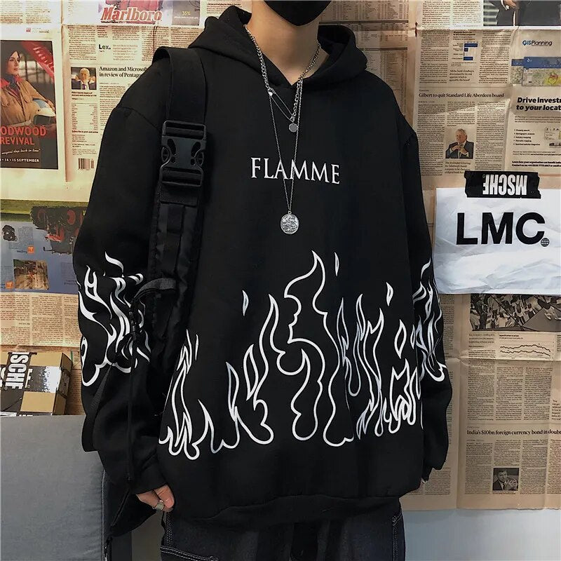 Y2K Retro Flame Print Oversized Hoodies