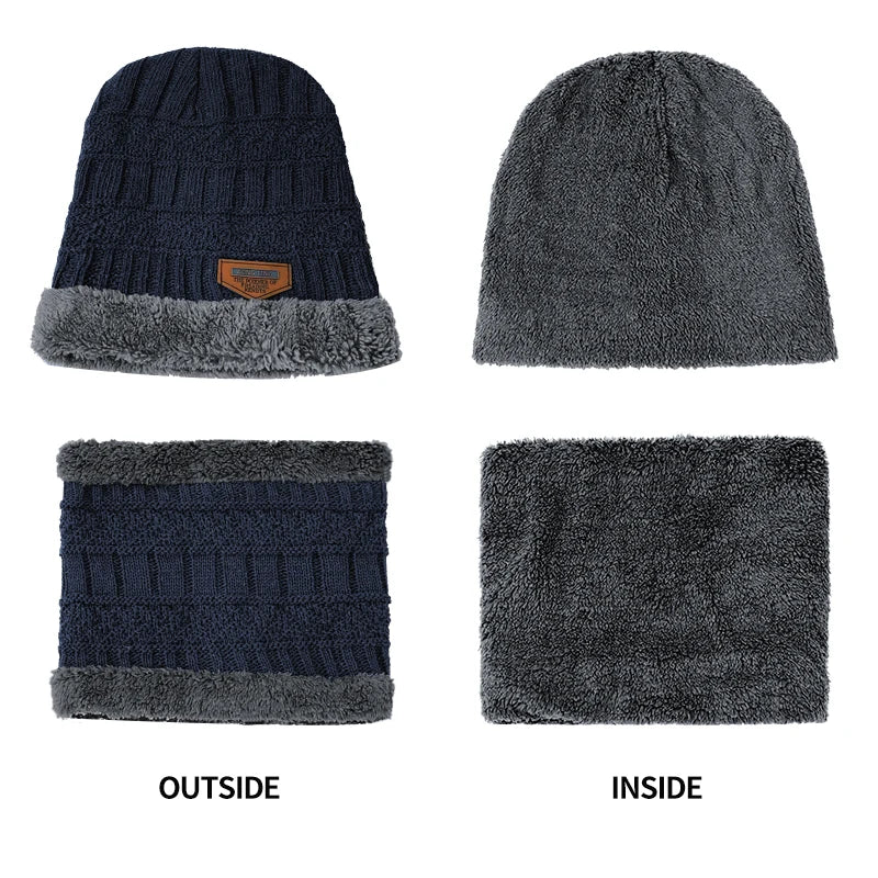 Thick Beanie Knitted Hat Set