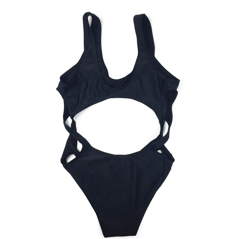 Black Trikini Cut Out One Piece Swimsuit - sepolia shop