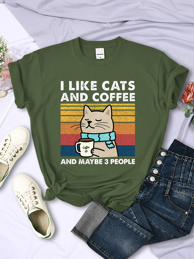 I Like Cats And Coffee Printed T Shirt - sepolia shop