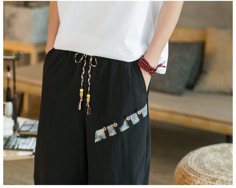 Japanese Cotton Linen Harem Pants Men Summer Breathable Linen Cropped Pants for Men Casual Elastic Waist Fitness Pants - sepolia shop