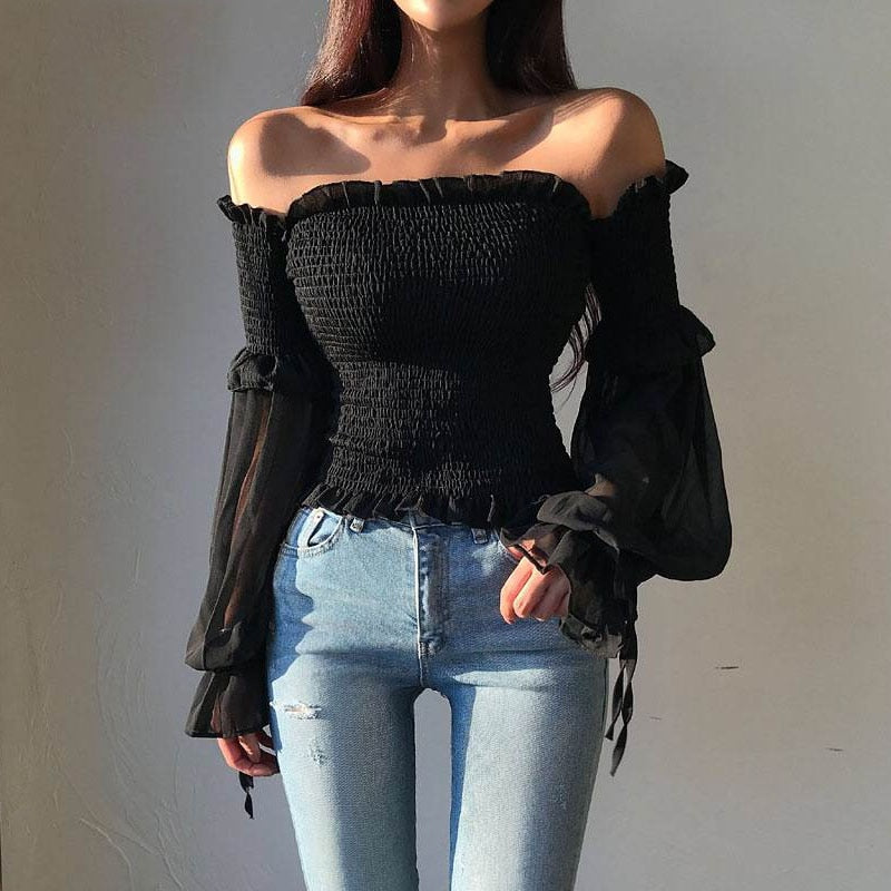 Long Sleeve Off Shoulder Cropped Top - sepolia shop