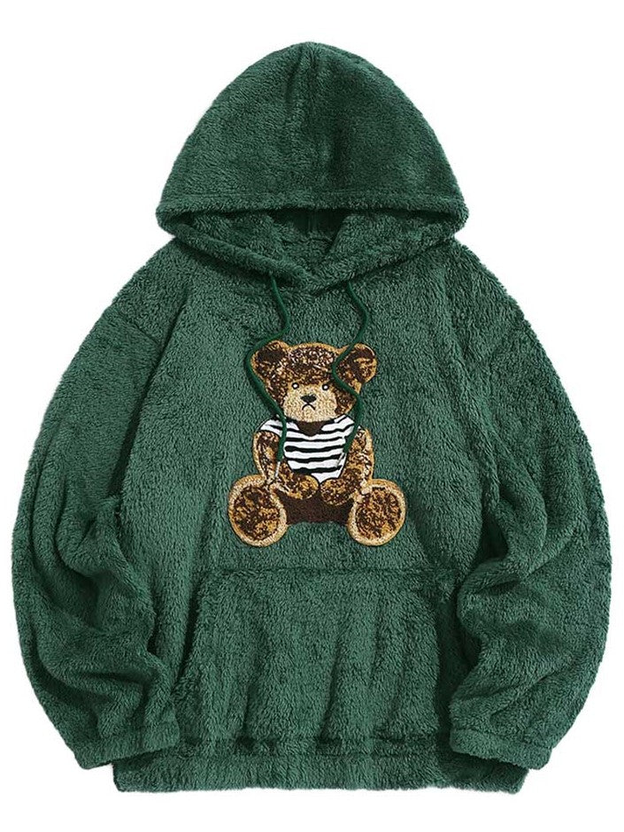 ZAF Fluffy Teddy Bear Pattern Hoodies