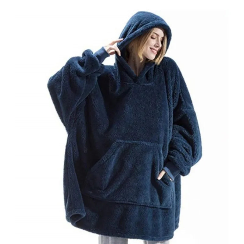 Oversized Warm Comfort Flannel Blanket With Sleeves