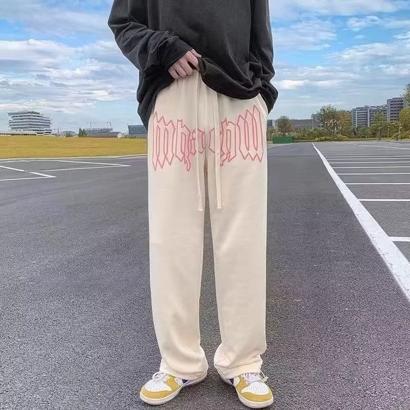 KOR Style Letter Print Straight Loose Sweatpants