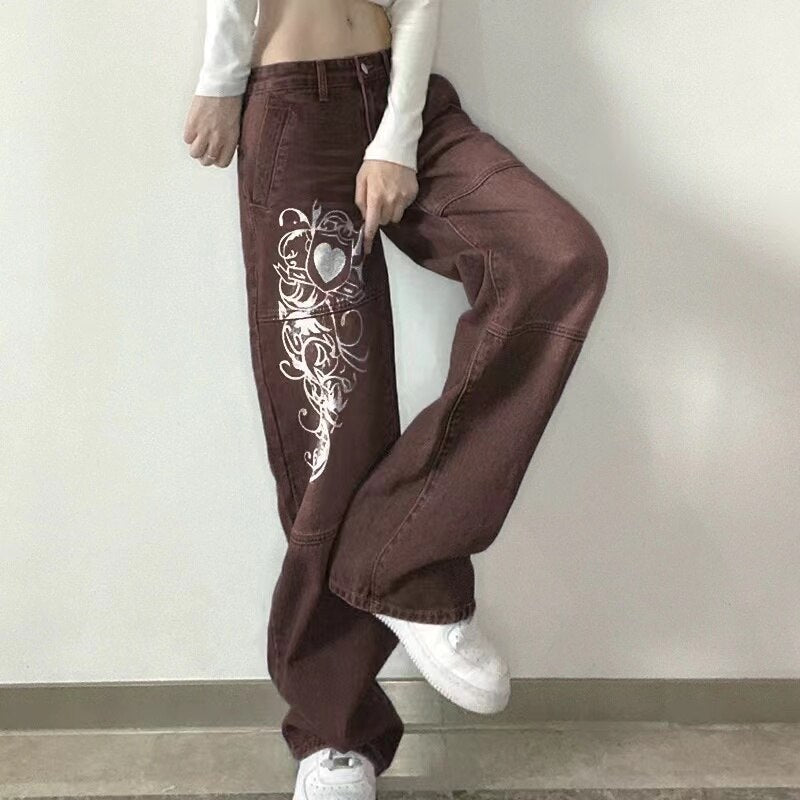 2023 Fashion Print New Style Thin Blue Baggy Pants Women&#39;s Jeans - sepolia shop