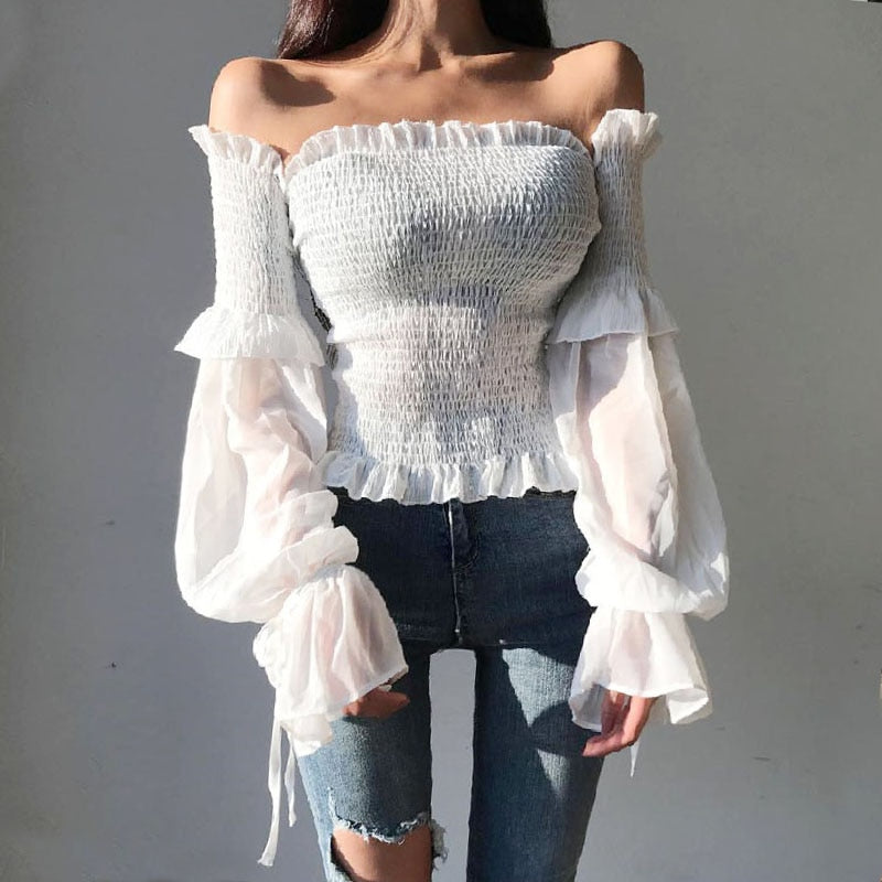 Long Sleeve Off Shoulder Cropped Top - sepolia shop