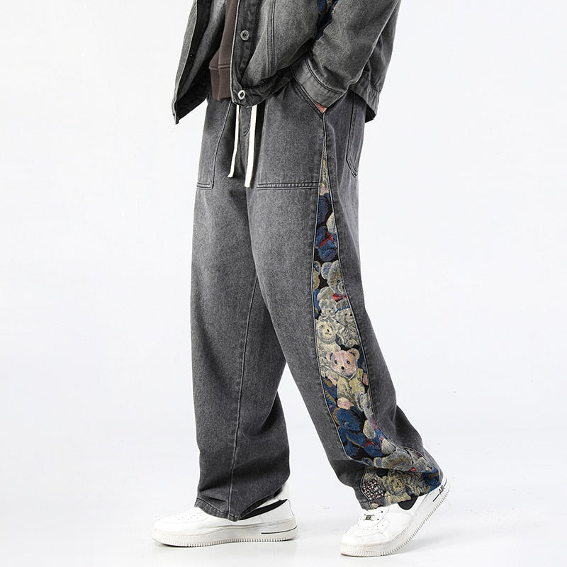 Zen Baggy Bear Printed Wide Leg Jeans