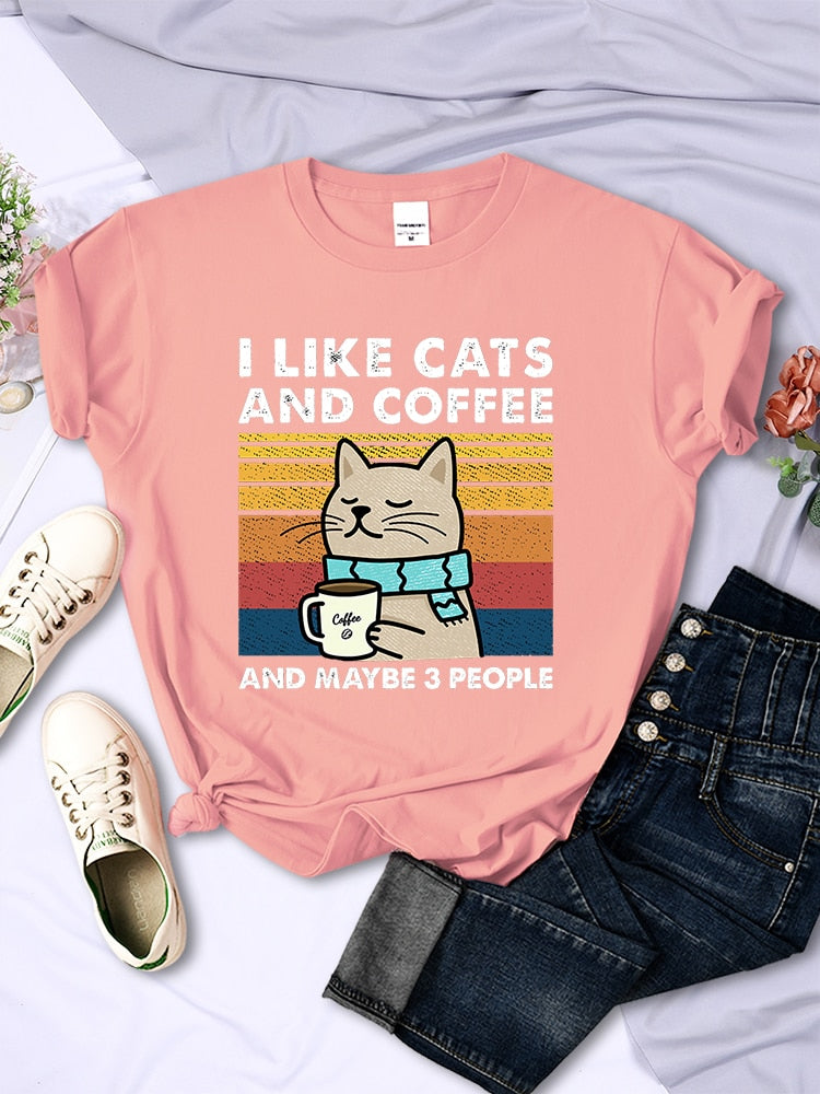 I Like Cats And Coffee Printed T Shirt - sepolia shop