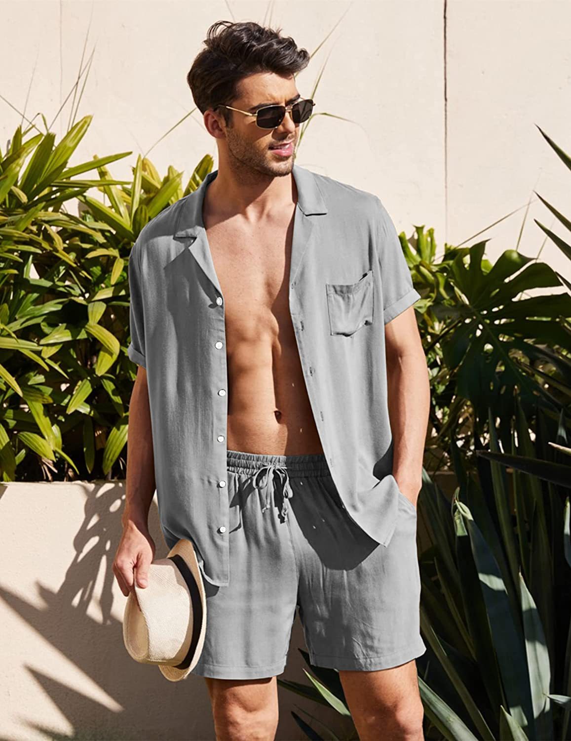 Men Summer Cotton Linen 2-Piece Set