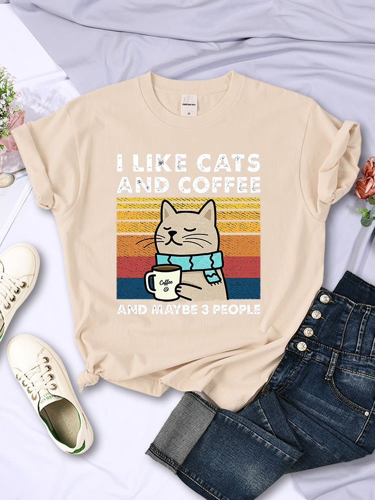 I Like Cats And Coffee Printed T Shirt - sepolia shop