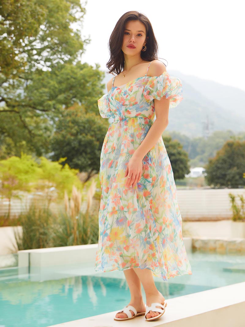 Spring Floral Chiffon Slip  Backless Dress - sepolia shop