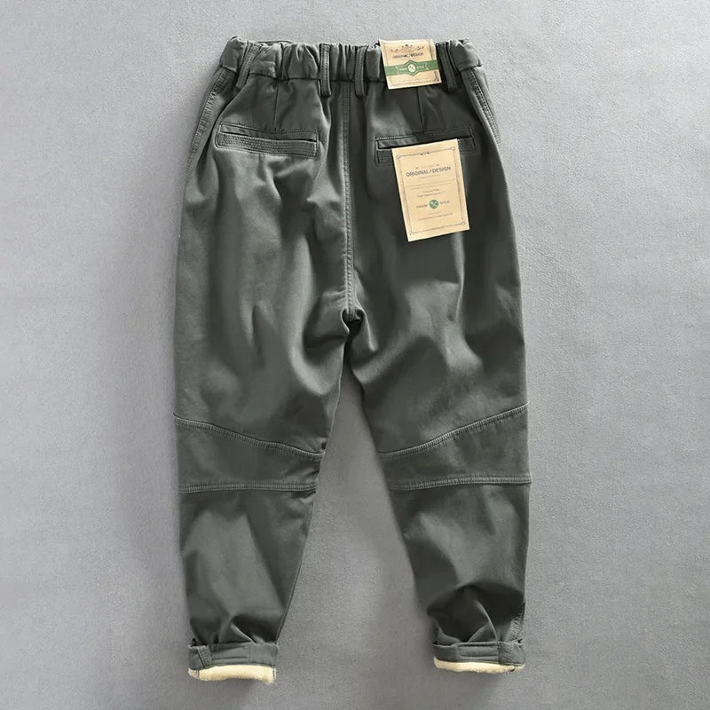 KKK New Men's Cargo Velvet Pants Loose Belt