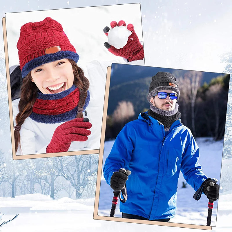 Thick Beanie Knitted Hat Set
