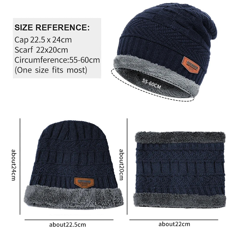 Thick Beanie Knitted Hat Set