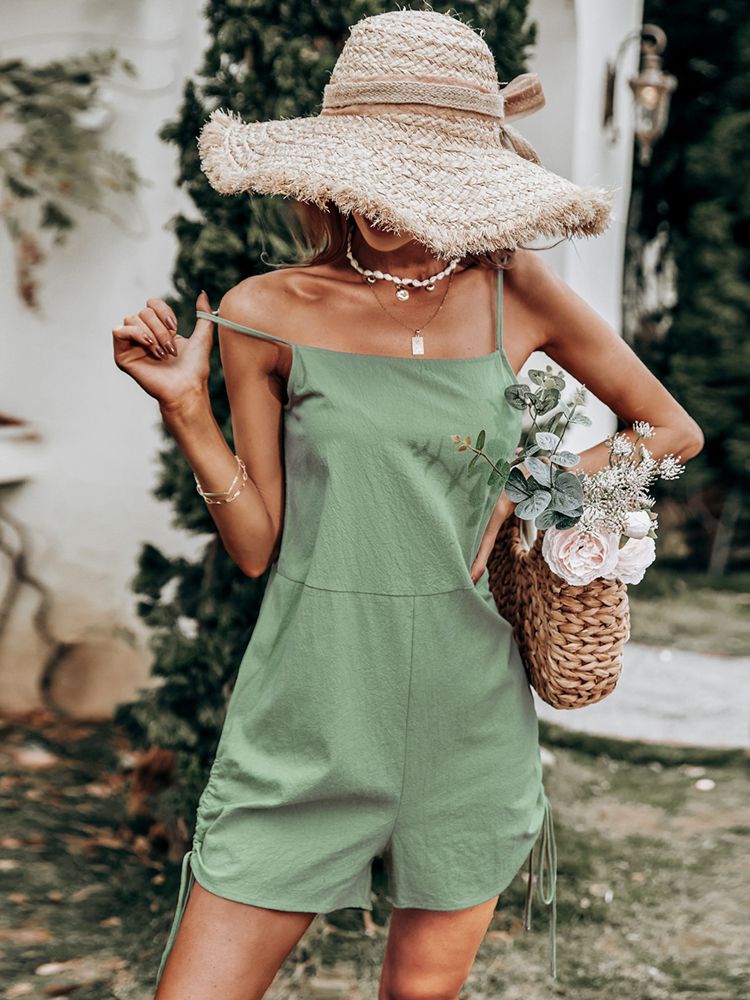 2022 New Spring Summer Strapless Solid Color Sling Loose High Waist Ladies Backless Sleeveless Playsuits - sepolia shop