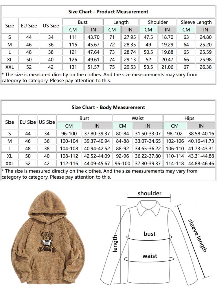 ZAF Fluffy Teddy Bear Pattern Hoodies