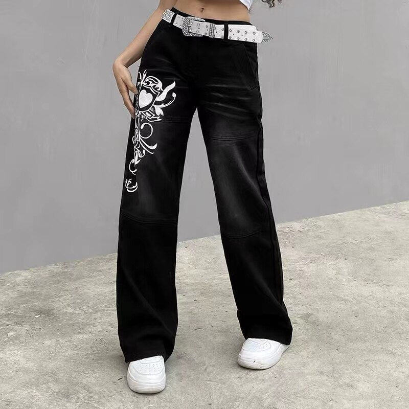 2023 Fashion Print New Style Thin Blue Baggy Pants Women&#39;s Jeans - sepolia shop